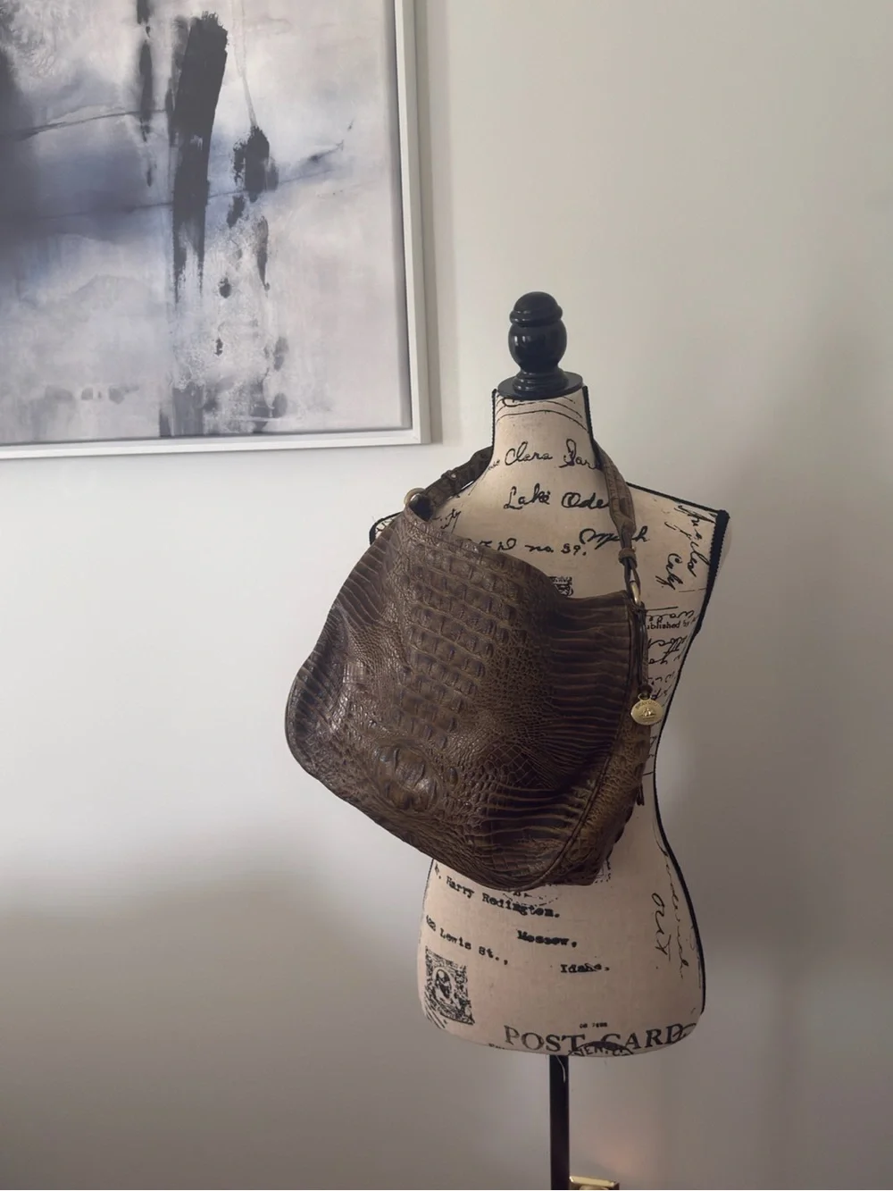 Brahmin Brown Croco-Embossed Hobo with Gold Accents